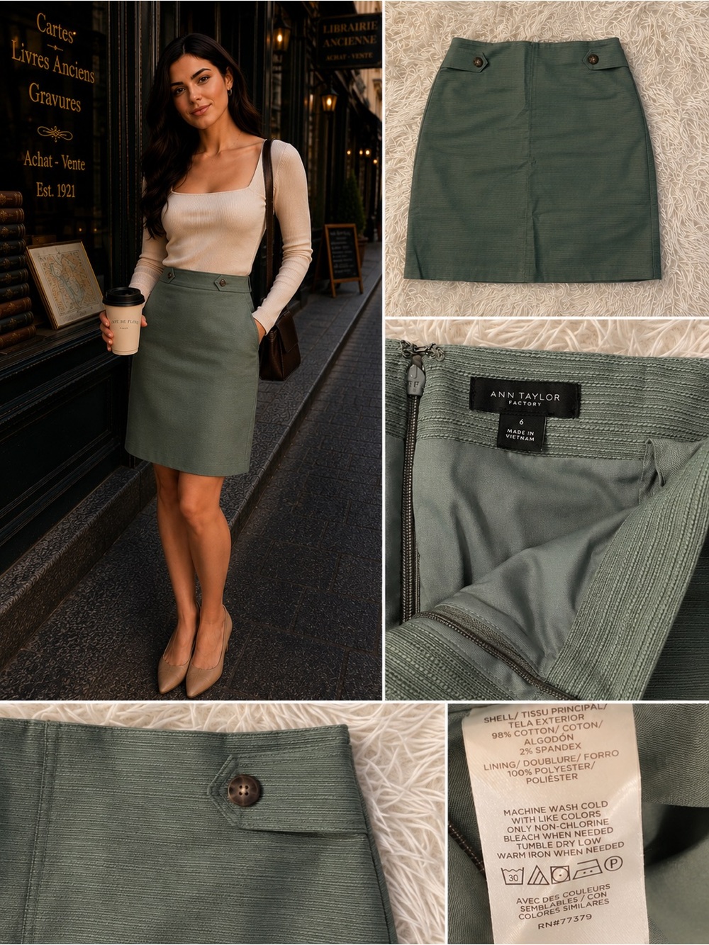 Ann Taylor Factory Sage Green Office Chic Straight Skirt Size 6 - Picture 2 of 7